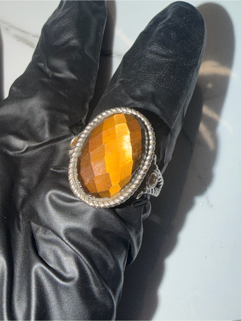 Vintage Art Deco Tiger’s Eye Sterling Silver Cocktail Ring